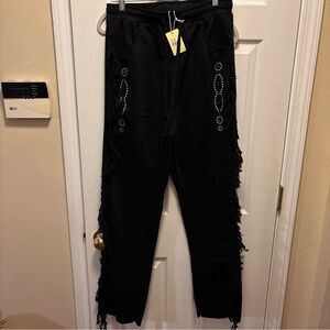 MNML  Trail Frayed Black Fringe Men’s Sweatpants Size Large BNWT